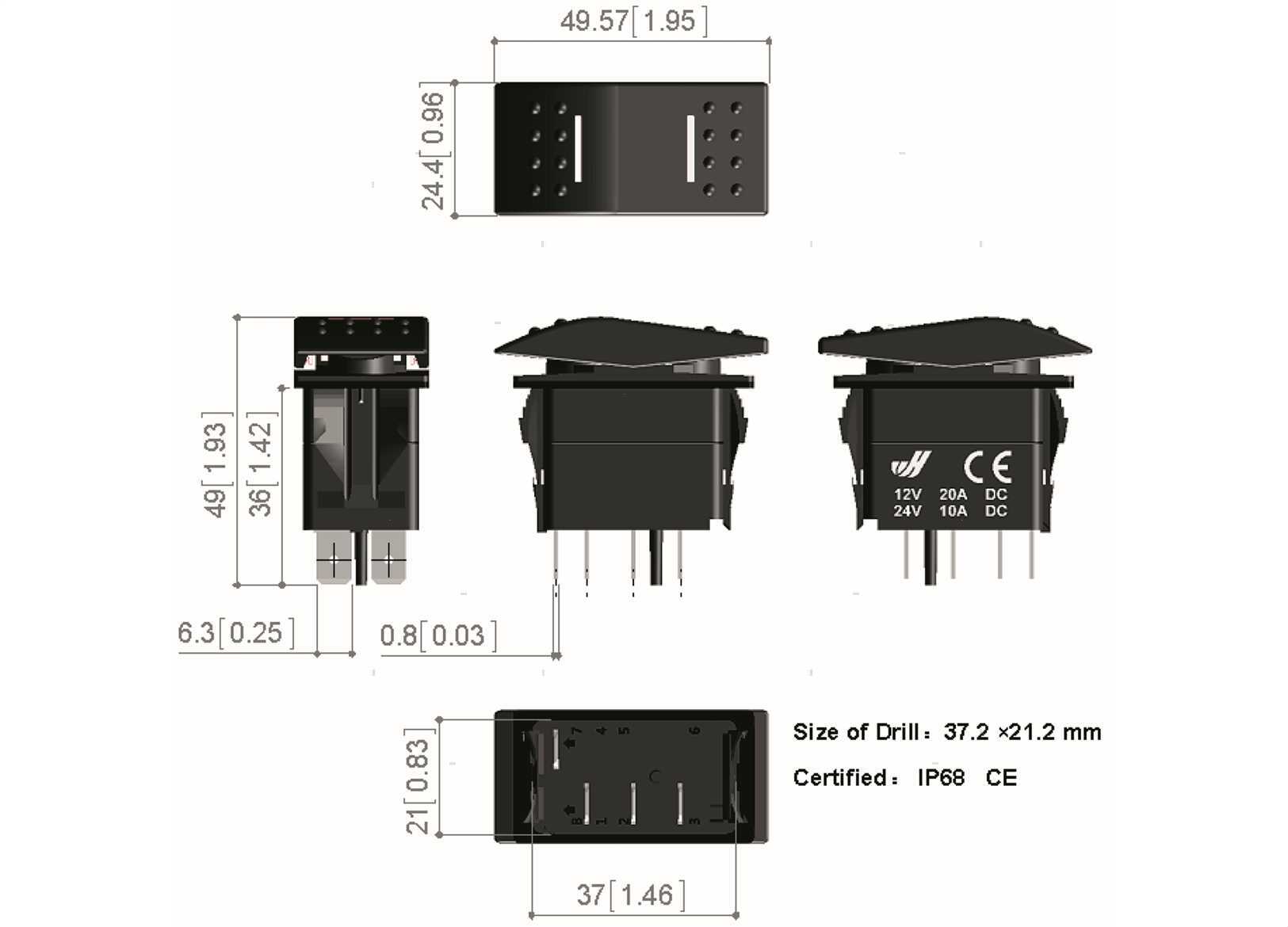 INTERRUTTORE (ON)-OFF-ON WHITE LED (3)